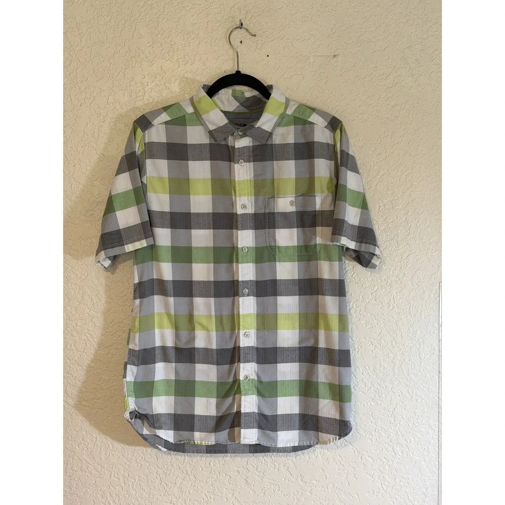 The North‎ Face Button Down Mens M Green Plaid Short Sleeve Hiking Casual Shirt